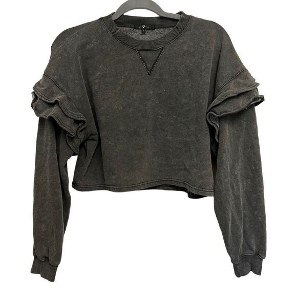 7 For All Mankind Gray Cropped Crewneck Sweater Size Small - Picture 1 of 5